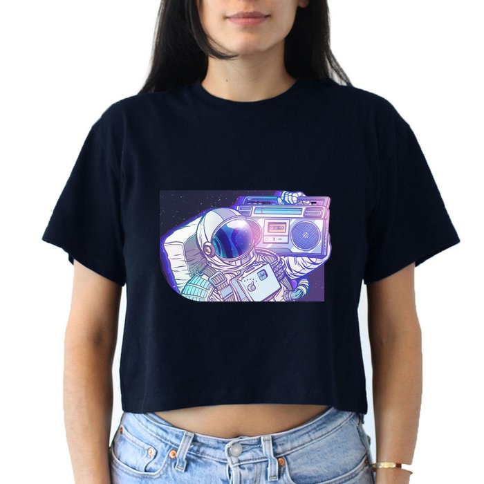 Retro Astronaut Galazy Boombox Crop Top