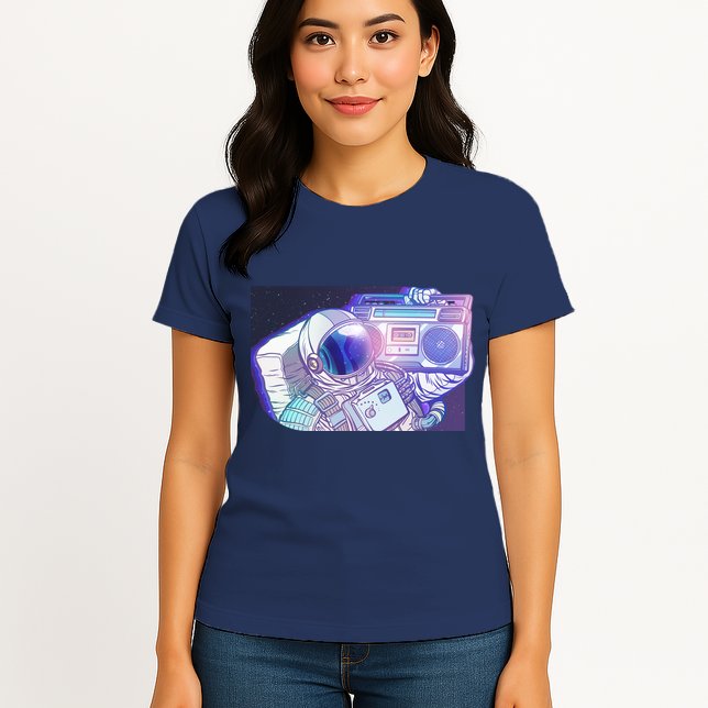 Retro Astronaut Galazy Boombox Womens T-Shirt