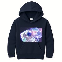 Retro Astronaut Galazy Boombox Kids Hoodie