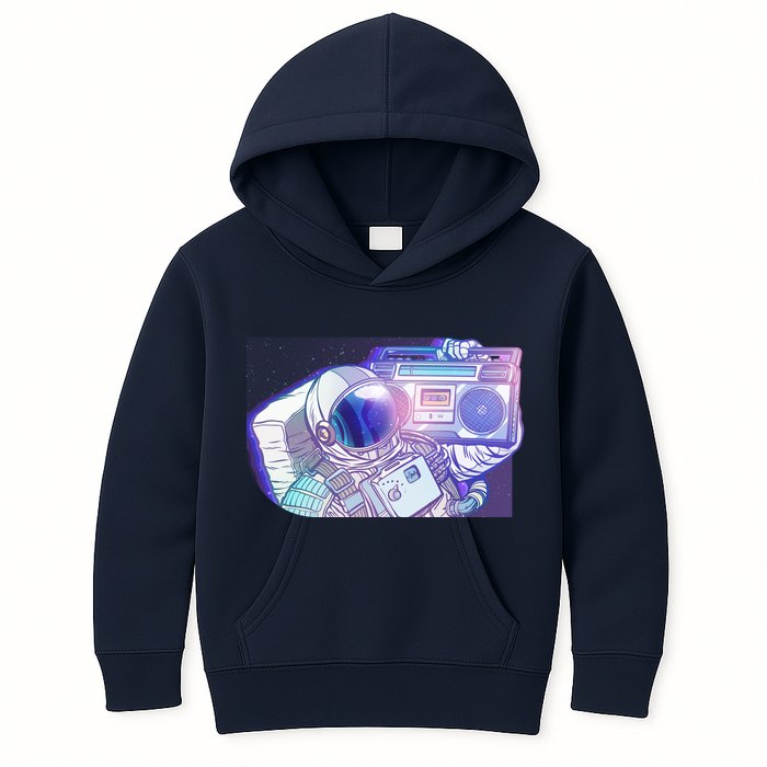 Retro Astronaut Galazy Boombox Kids Hoodie