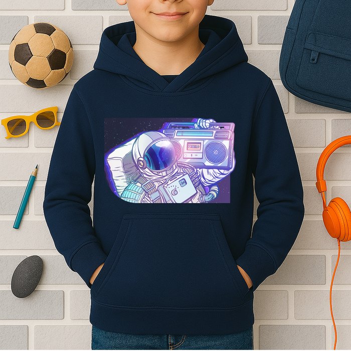 Retro Astronaut Galazy Boombox Kids Hoodie