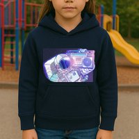 Retro Astronaut Galazy Boombox Kids Hoodie