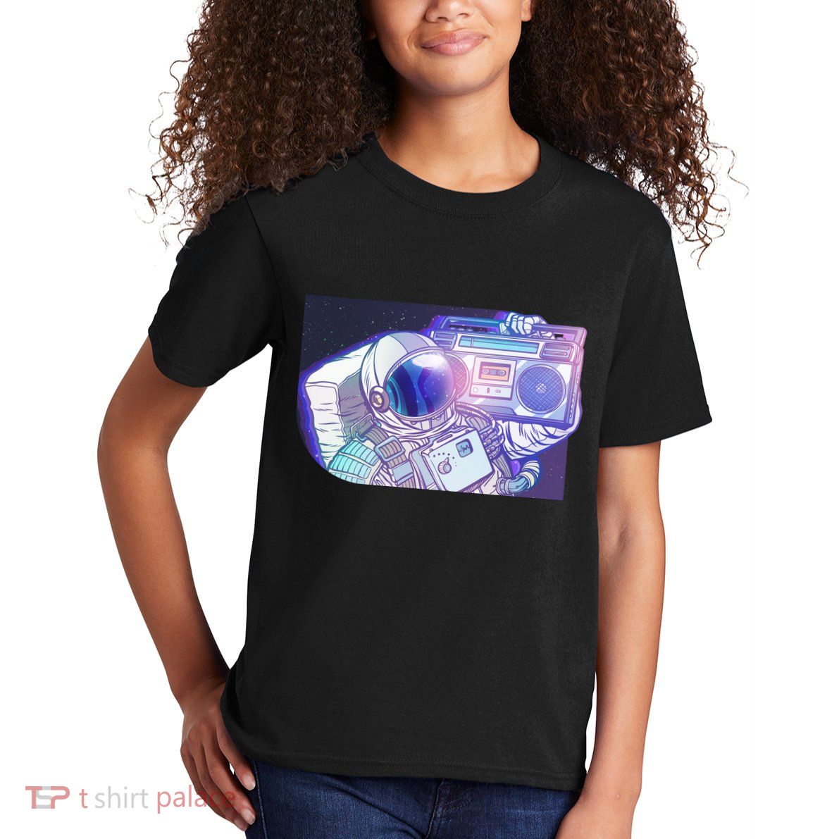 Retro Astronaut Galazy Boombox Kids T-Shirt