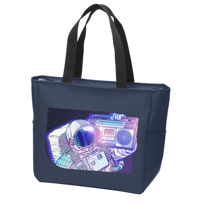 Retro Astronaut Galazy Boombox Zip Tote Bag