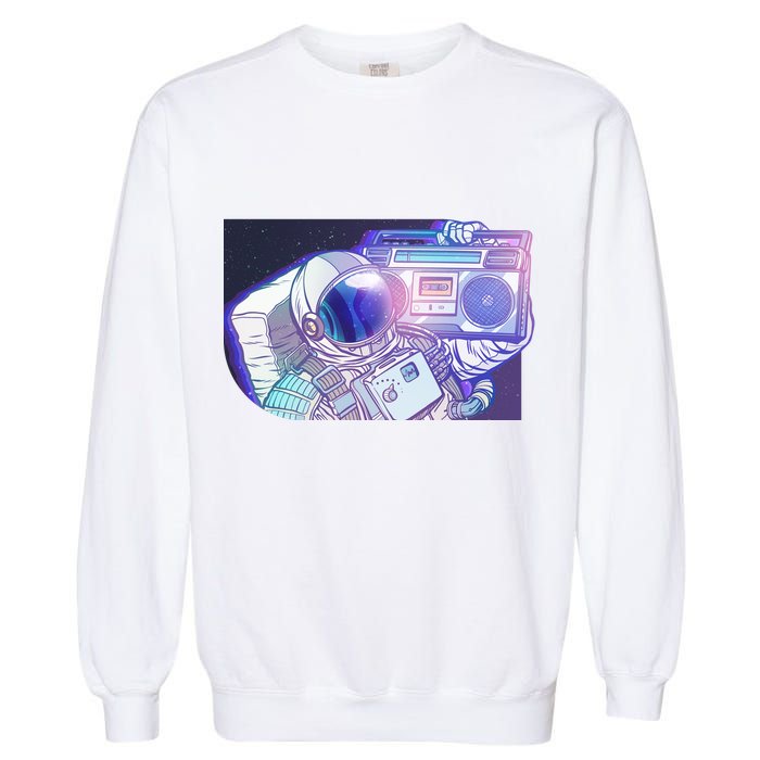 Retro Astronaut Galazy Boombox Garment-Dyed Sweatshirt