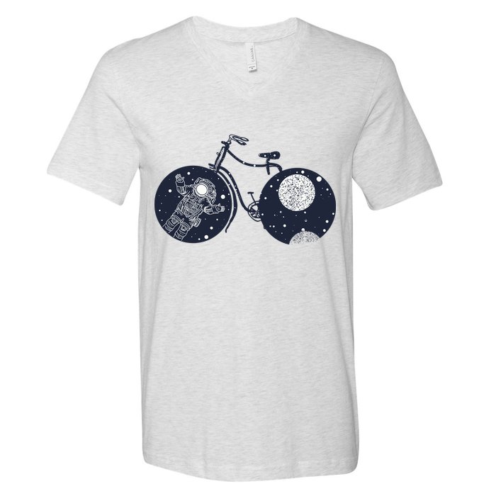 Retro Astronaut Space Bicycle V-Neck T-Shirt