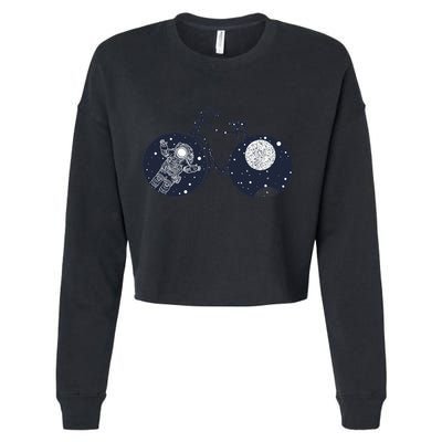 Retro Astronaut Space Bicycle Cropped Pullover Crew
