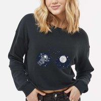Retro Astronaut Space Bicycle Cropped Pullover Crew