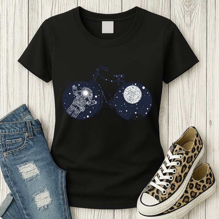 Retro Astronaut Space Bicycle Womens T-Shirt