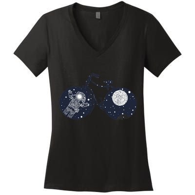 Retro Astronaut Space Bicycle Women's V-Neck T-Shirt