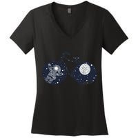 Retro Astronaut Space Bicycle Women's V-Neck T-Shirt