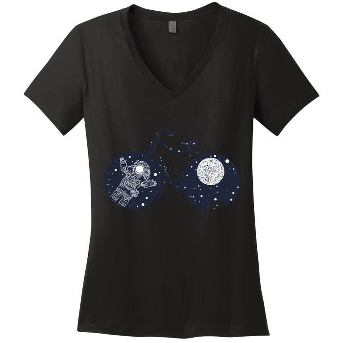 Retro Astronaut Space Bicycle Women's V-Neck T-Shirt