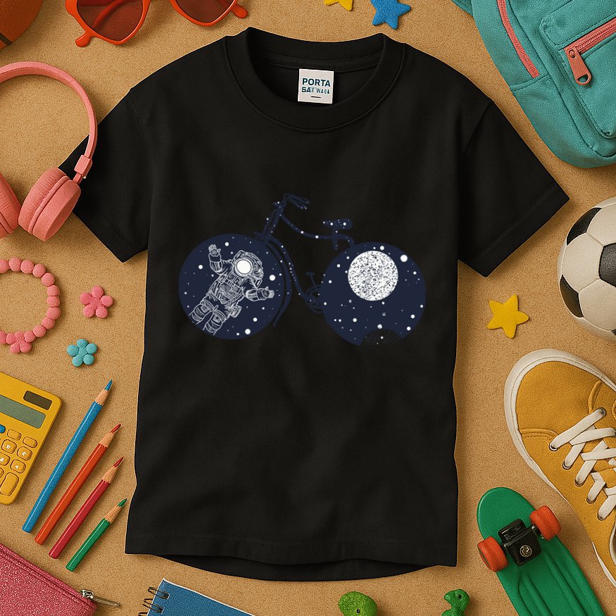 Retro Astronaut Space Bicycle Kids T-Shirt