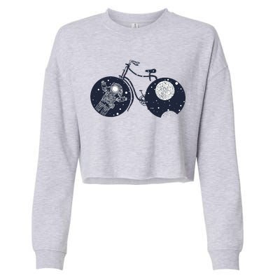 Retro Astronaut Space Bicycle Cropped Pullover Crew