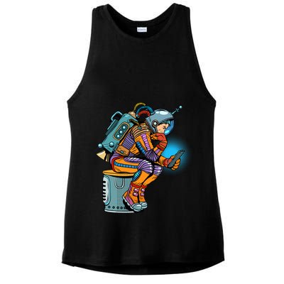 Retro Astronaut With Smartphone Ladies PosiCharge Tri-Blend Wicking Tank