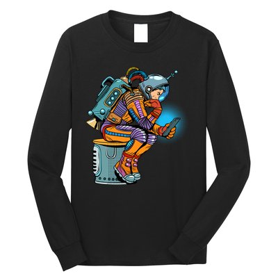 Retro Astronaut With Smartphone Long Sleeve Shirt