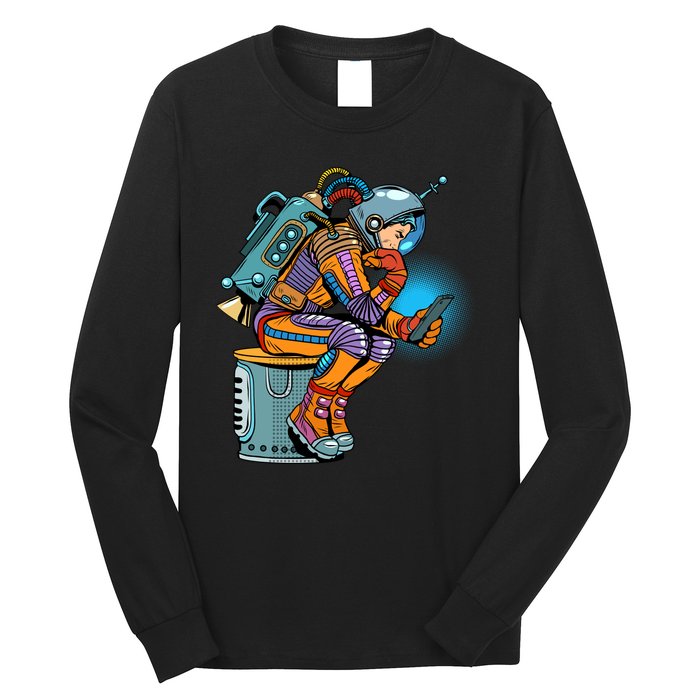 Retro Astronaut With Smartphone Long Sleeve Shirt