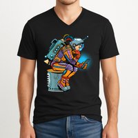 Retro Astronaut With Smartphone V-Neck T-Shirt