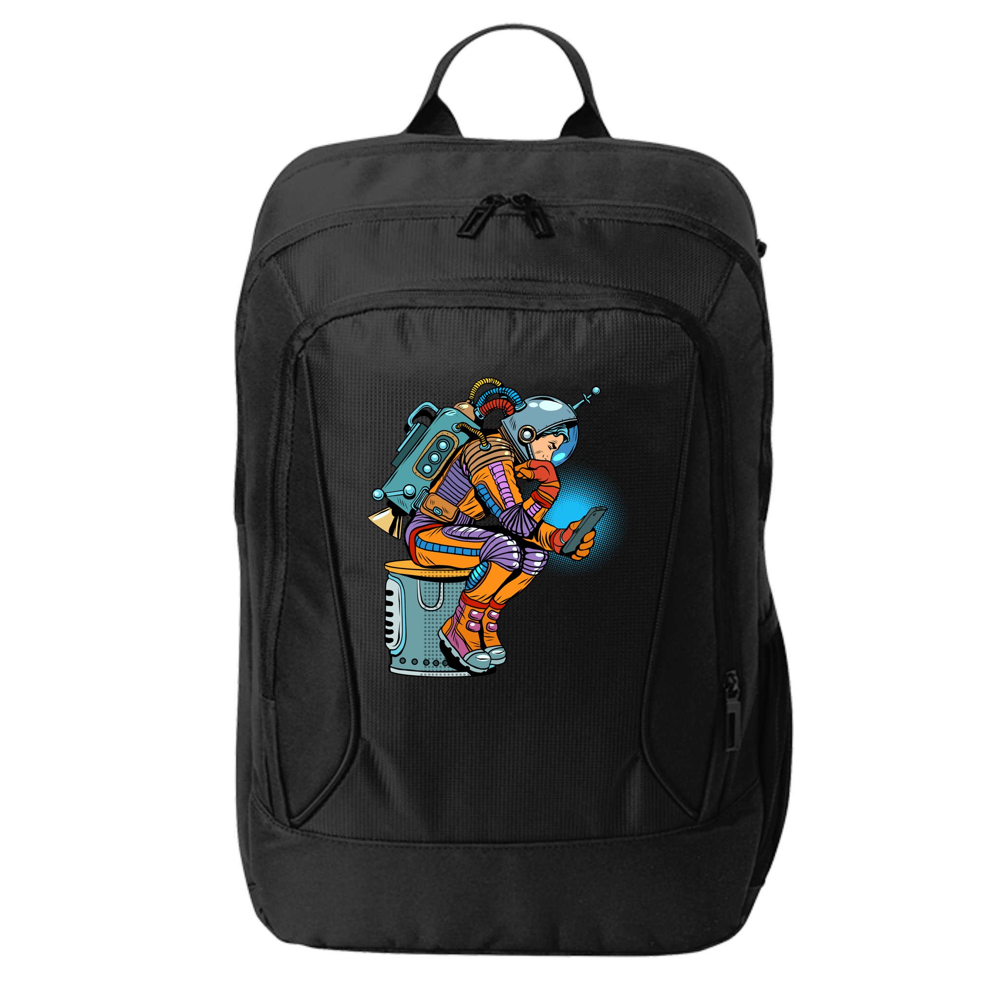 Retro Astronaut With Smartphone City Backpack