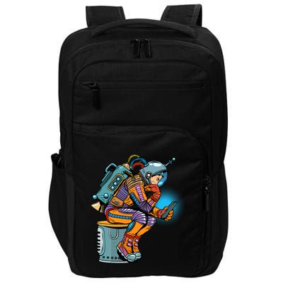 Retro Astronaut With Smartphone Impact Tech Backpack