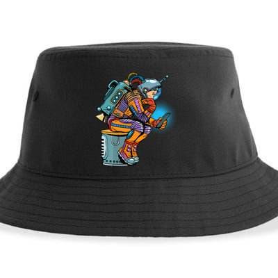 Retro Astronaut With Smartphone Sustainable Bucket Hat