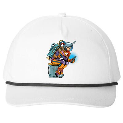 Retro Astronaut With Smartphone Snapback Five-Panel Rope Hat