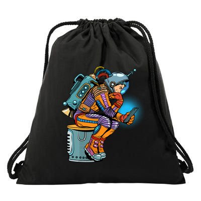 Retro Astronaut With Smartphone Drawstring Bag