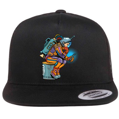 Retro Astronaut With Smartphone Flatbill Hat