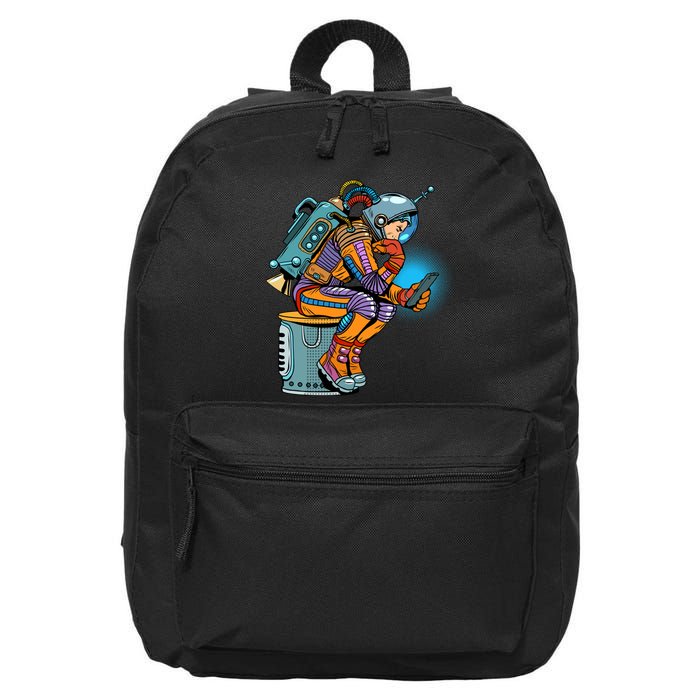 Retro Astronaut With Smartphone 16 in Basic Backpack