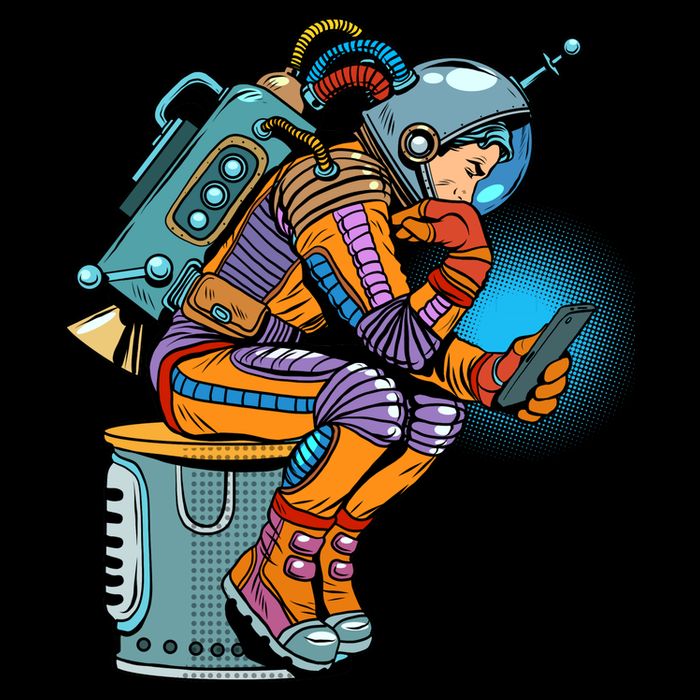 Retro Astronaut With Smartphone 16 in Basic Backpack