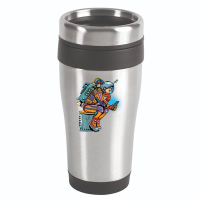Retro Astronaut With Smartphone 16oz Travel Tumbler