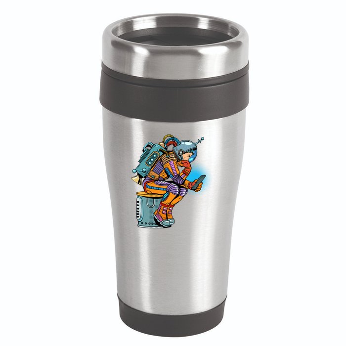 Retro Astronaut With Smartphone 16oz Travel Tumbler