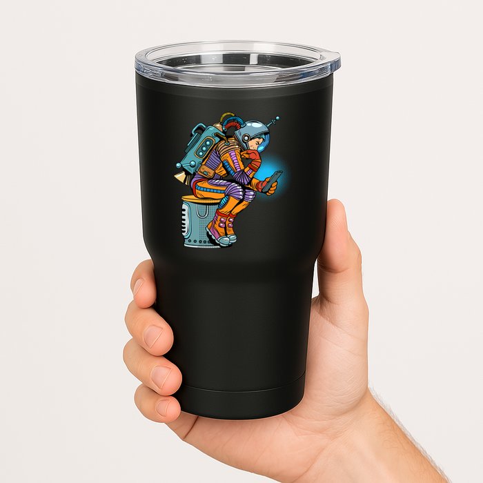 Retro Astronaut With Smartphone Tumbler