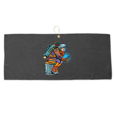 Retro Astronaut With Smartphone Large Microfiber Waffle Golf Towel