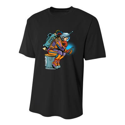 Retro Astronaut With Smartphone Youth Performance Sprint T-Shirt