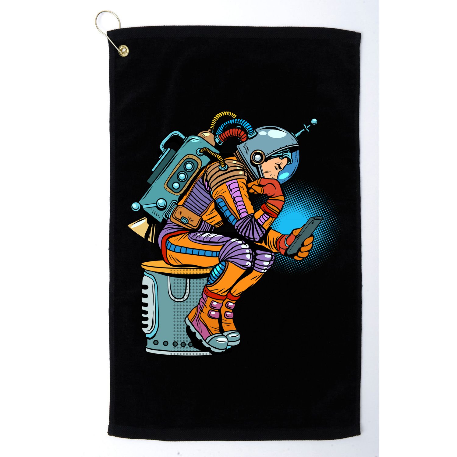 Retro Astronaut With Smartphone Golf Towel