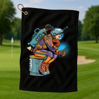 Retro Astronaut With Smartphone Golf Towel