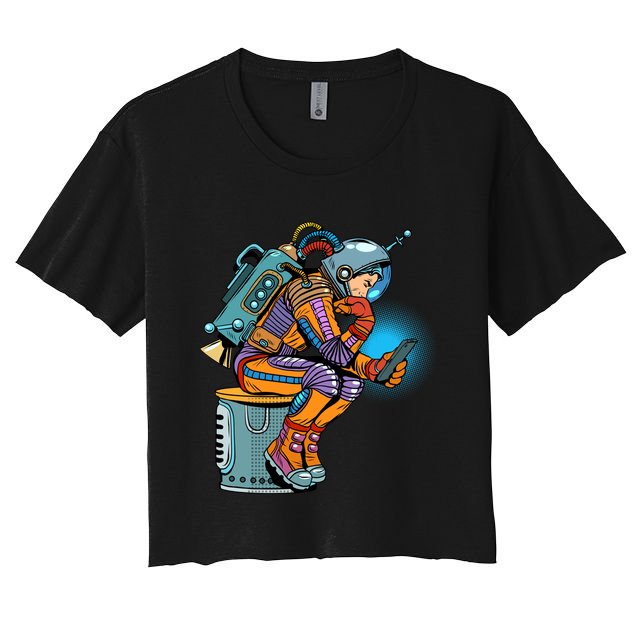 Retro Astronaut With Smartphone Crop Top