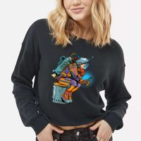 Retro Astronaut With Smartphone Cropped Pullover Crew