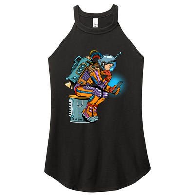 Retro Astronaut With Smartphone Women's Perfect Tri Rocker Tank