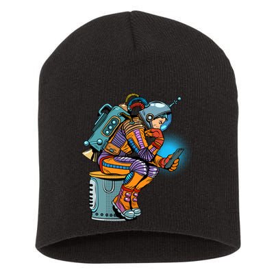 Retro Astronaut With Smartphone Short Acrylic Beanie