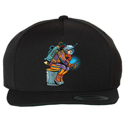 Retro Astronaut With Smartphone Wool Snapback Cap