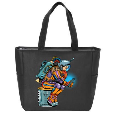 Retro Astronaut With Smartphone Zip Tote Bag