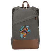 Retro Astronaut With Smartphone Cotton Canvas Backpack