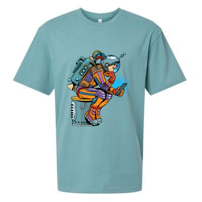 Retro Astronaut With Smartphone Sueded Cloud Jersey T-Shirt