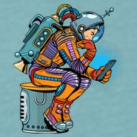 Retro Astronaut With Smartphone Sueded Cloud Jersey T-Shirt