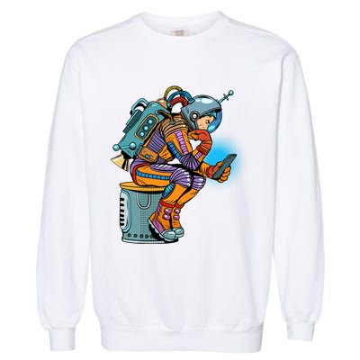 Retro Astronaut With Smartphone Garment-Dyed Sweatshirt
