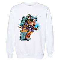 Retro Astronaut With Smartphone Garment-Dyed Sweatshirt