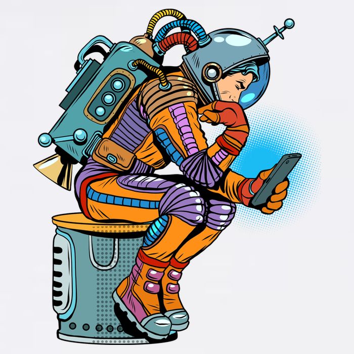 Retro Astronaut With Smartphone Garment-Dyed Sweatshirt