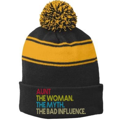 Retro Aunt The Woman Myth Bad Influence Stripe Pom Pom Beanie